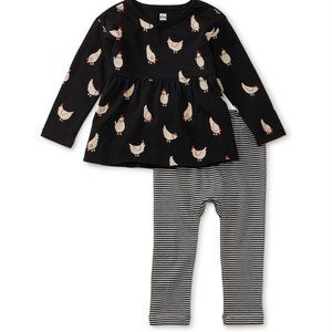 Tea Collection Peplum Top & Pants Baby Set: Peruvian Chickens